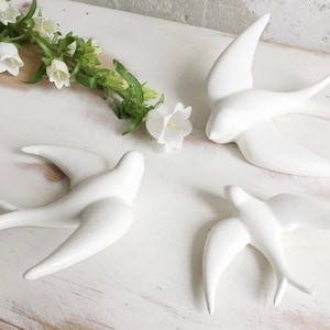 Swallows in WHITE MATT wall decor. Nice symbolism of Nature, protection, prosperity and happiness at home&family. Choose size/quantity.