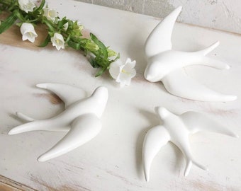 Swallows in WHITE MATT wall decor. Nice symbolism of Nature, protection, prosperity and happiness at home&family. Choose size/quantity.