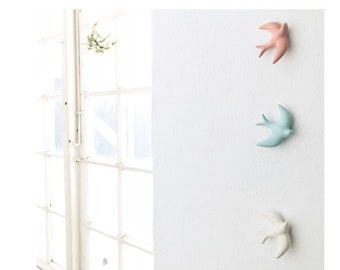 Three mini swallows ceramic - wall Decor -  handcrafted