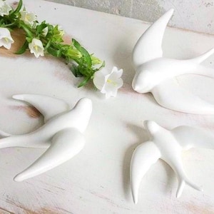Ceramic Swallows WHITE MATT / Wall Decor / Ceramic Bird / Traditional Ceramic / Symbolism of Nature, protection, prosperity at home&family.