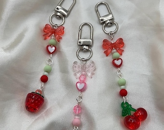 Beaded Cherry/ Strawberry Key Chains. Fruit Inspired Key Chains