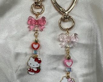 Hello Kitty Strawberry Key Chain With Gold Heart Clasp, Hello