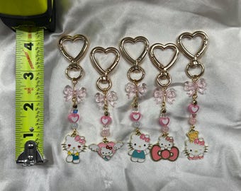 Cute Hello Kitty Key Chains With Gold Heart Clasp, Hello Kitty Key