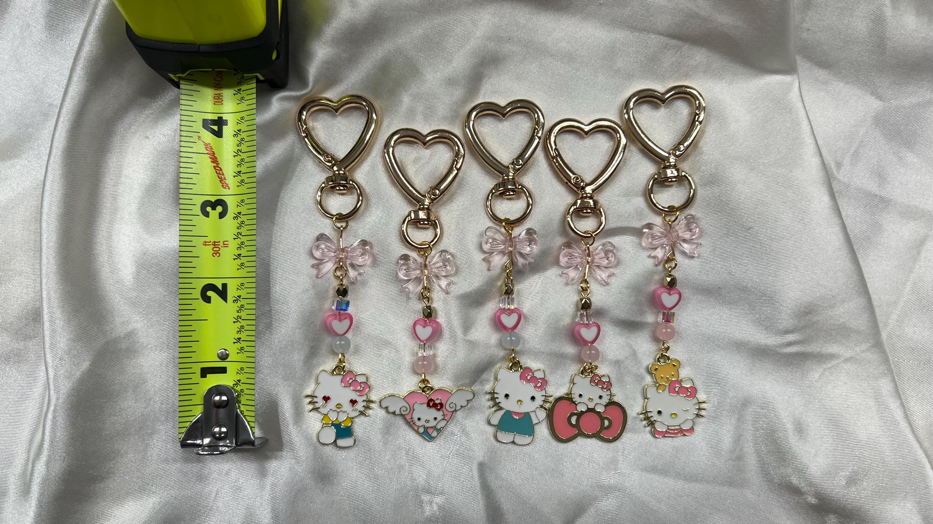 Cute Hello Kitty Key Chains With Gold Heart Clasp, Hello Kitty Key