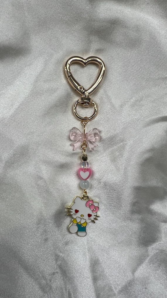 Cute Hello Kitty Key Chains With Gold Heart Clasp, Hello Kitty Key