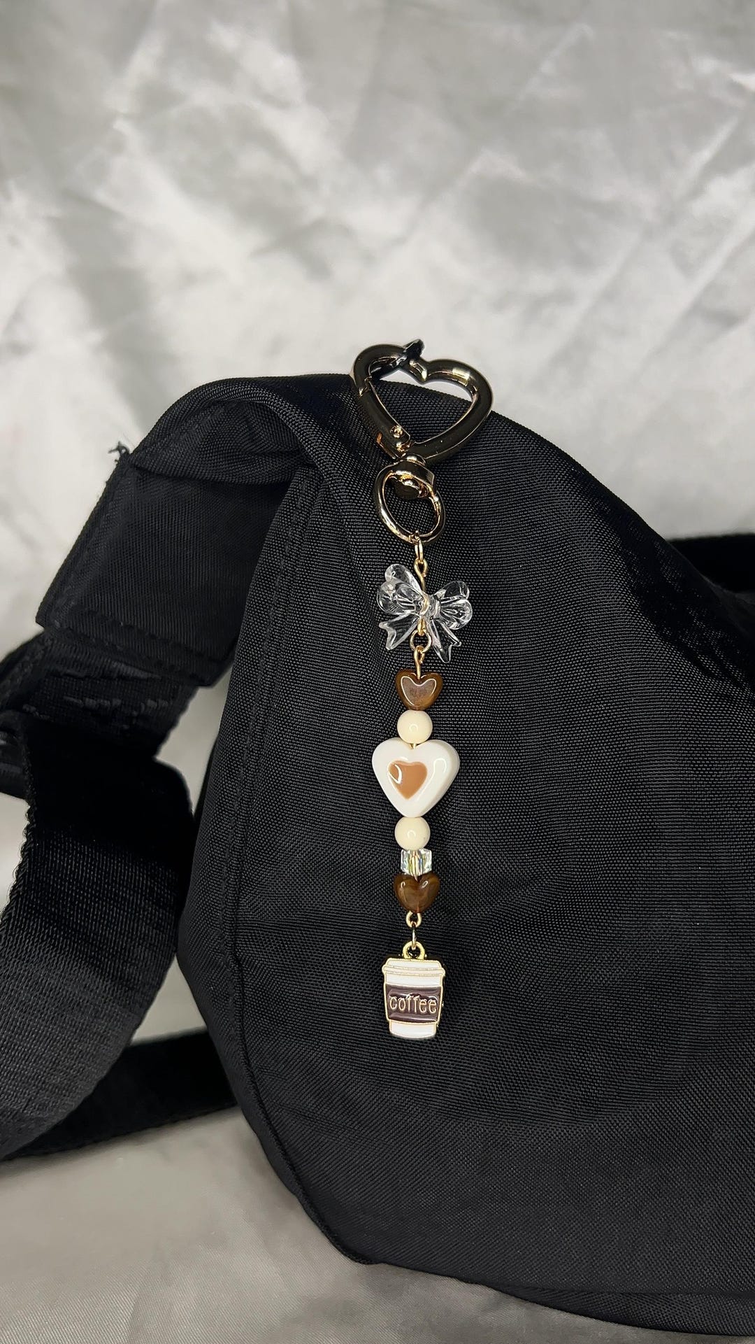 Brown - Quirklets Handpainted Clay Coffee Bean Bag Charm / Keychain 50