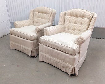 Coastal Chic Custom Upholstered Striped Button Tufted Club Chairs - Project CHairs for Re-upholstery