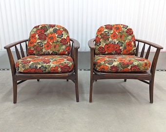 1960s Danish Modern Flower Power Walnut Lounge Chairs