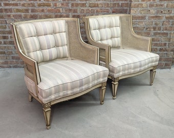 2 French Louis XVI Cane Wing Chairs- Email with zip code for a shipping quote