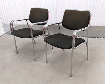 1970s Mid Century Modern Tubular Chrome Arm Chairs, a Pair