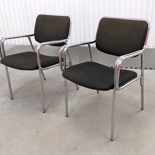 1970s Mid Century Modern Tubular Chrome Arm Chairs, a Pair