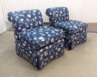 Custom Floral Skirted Slipper Chairs by Richard Honquest for Morganton