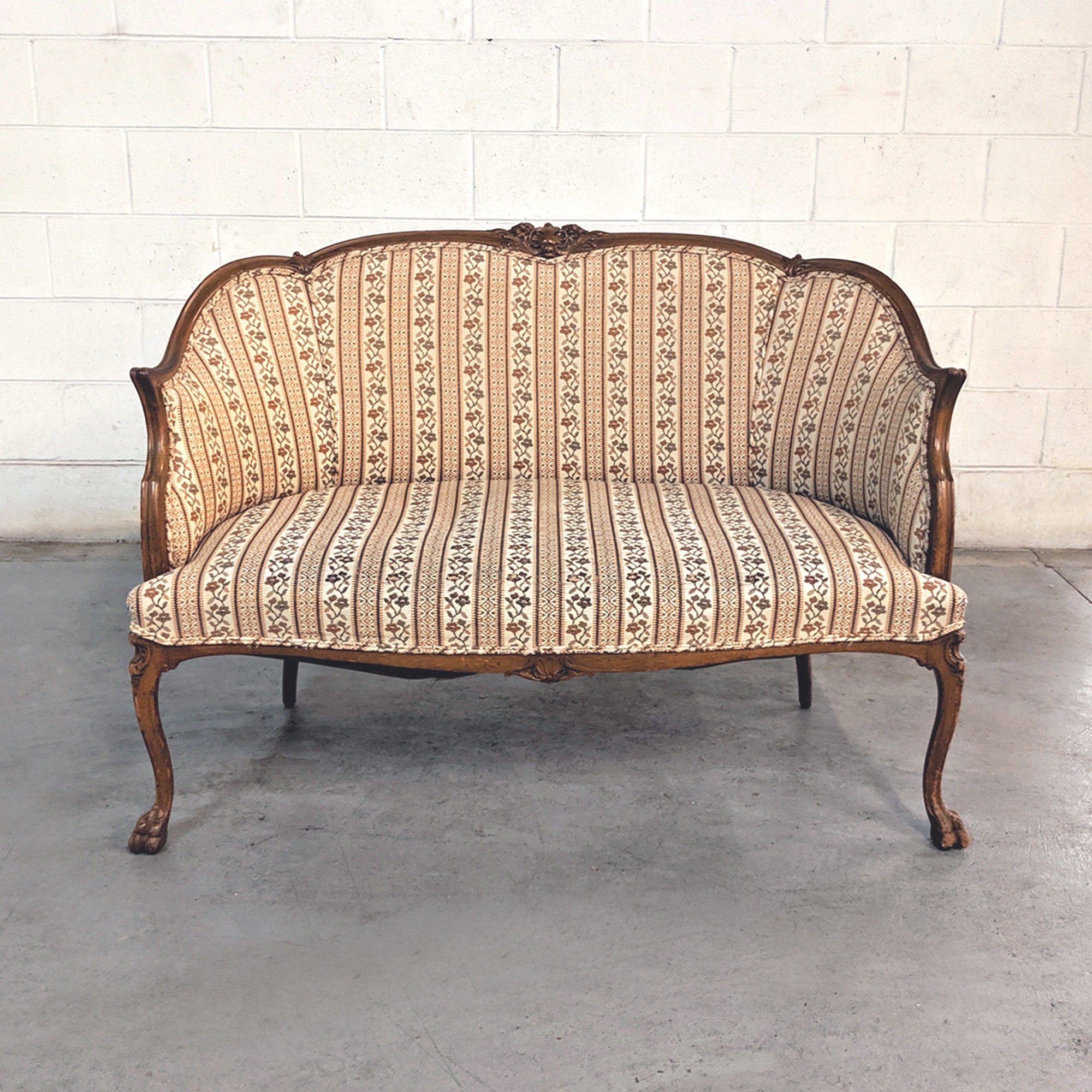 Vintage Louis Xv Style Walnut Frame Settee Etsy