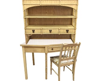 Hollywood Regency Faux Bamboo Corner Desk With Hutch and Chair by Dixie Furniture - Set of 3