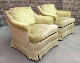 1970s Mid Century Modern Velvet Lounge Chairs on Casters by Drexel Heritage