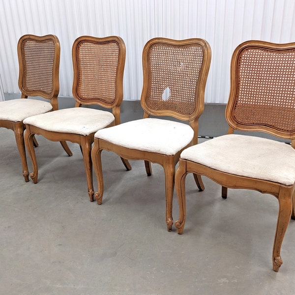 4 French Provincal Louis XV Cane Dining Project Chairs for Restoration