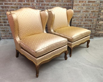 French Regemcy Wingback Slipper Chairs, a Pair