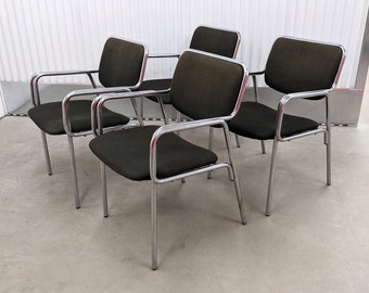 1970s Mid Century Modern Tubular Chrome Arm Chairs, set of 4