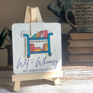They See Me Rollin’ Book Cart Magnetic Bookmark – Funny Librarian Gift, Planner & Journal Clip, Book Lover’s Accessory, Bookish Humor