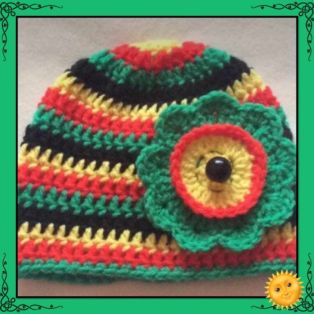 Rasta Hat Baby Girl Crochet Beanie, Hand Knit Newborn Gift, Jamaican ...