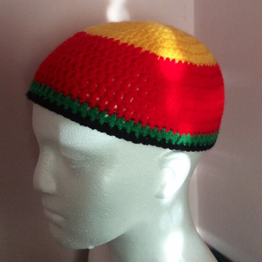 Rasta Style Beanie Kufi Hat, Crochet Reggae Skull Cap, Gift for ...