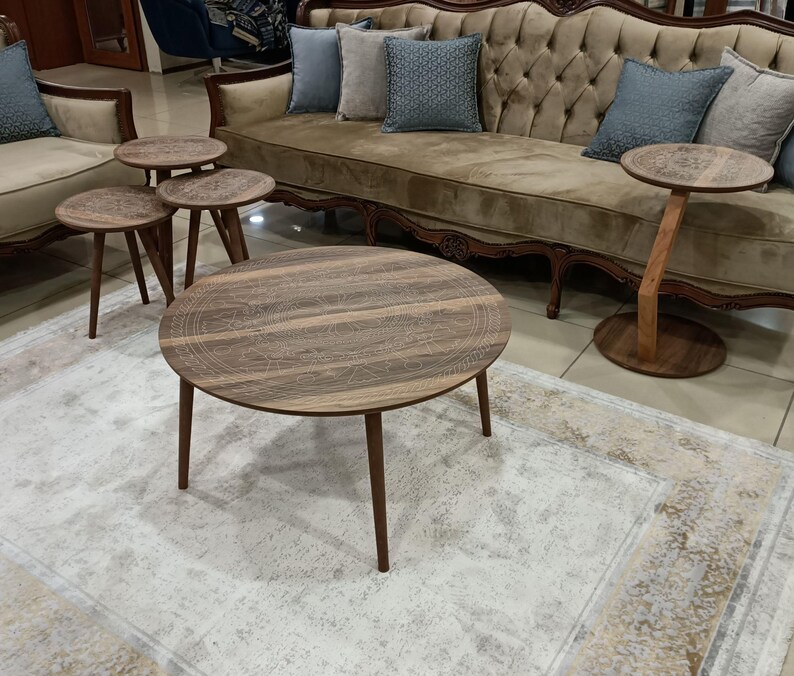 Stagger Rounds Tables White/walnut Round Coffee Table, Large Table Set for Home Decor With ...