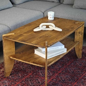 Rustic Solid Wood Coffee Table with Shelf | Handmade Wooden Storage Table  | Modern Farmhouse Living Room Table