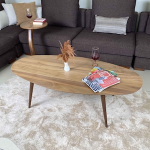 Oval Walnut Coffee Table, Large Coffee Table Solid Wood Home Decor, Natural Handmade Rustic Coffee Table For Living Room, House Gift