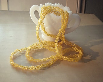 SEED BEAD NECKLACE Vintage Yellow Braided