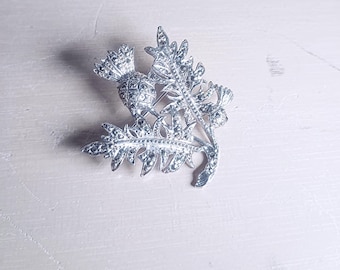 SILVER THISTLE BROOCH with Marcasite Stones Vintage 60's