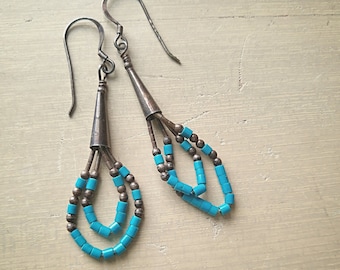 VINTAGE BEADED EARRINGS Silver Turquoise