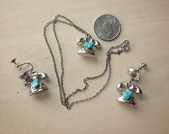 VINTAGE TELEPHONE NECKLACE & Earrings Set