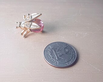 VINTAGE MARIENKÄFER BROSCHE Zitter Flügel Rosa Kristall Körper