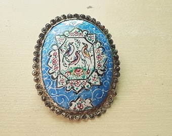 VINTAGE MINAKARI BROSCHE Handbemalte Emaille
