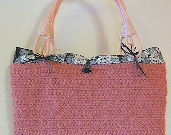 TOP HANDLE BAG Pink Crochet