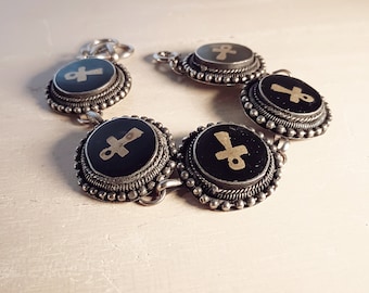 VINTAGE ANKH ARMBAND Silber und Onyx