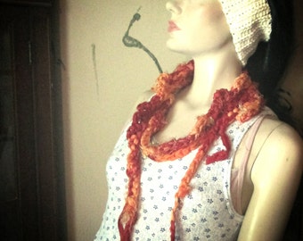 CROCHET SKINNY SCARF Red Ombre Silk