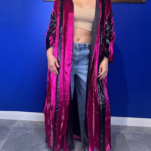 Handmade Pink Velvet Long Jacket, Kimono Robe for Women, Luxurious Velvet Coat, Velvet Dressing Gown, Bohemian Kimono, Maxi Velvet Robe