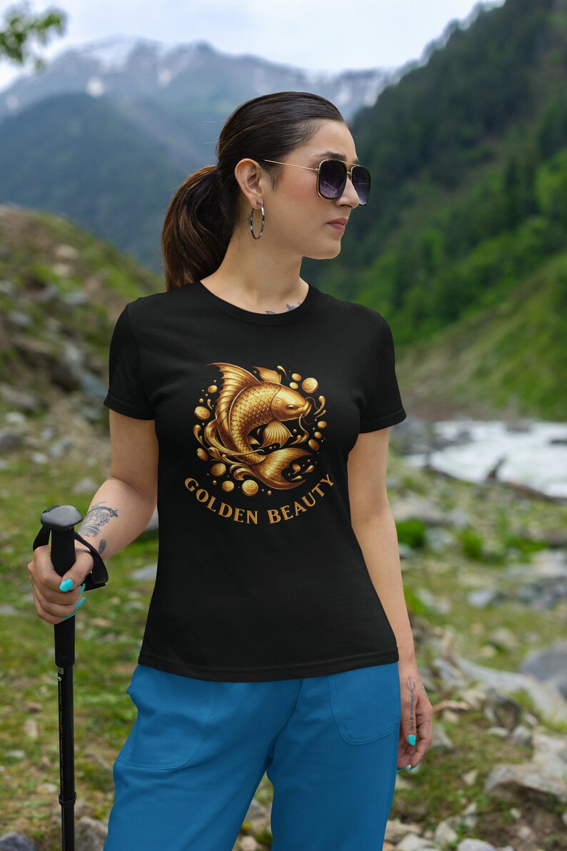 Golden Beauty Koi Fish Unisex Classic Tee, Aesthetic Shirt, Gift for Aquatic Lovers, Relaxed Fit Top, Vibrant Graphic Tee Black