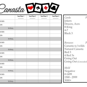 Canasta Scoresheet
