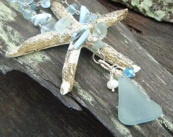 Dominican Larimar and Hawaiian Sea Glass Necklace