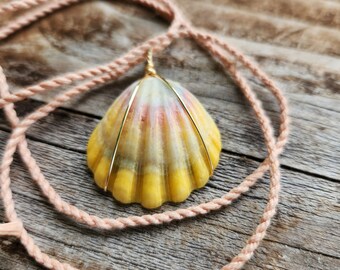 Authentic Hawaiian Sunrise Shell and White Freshwater Pearl Slide Closure Hand Waxed and Twisted Pastel Pink Cord Necklace Adjustable