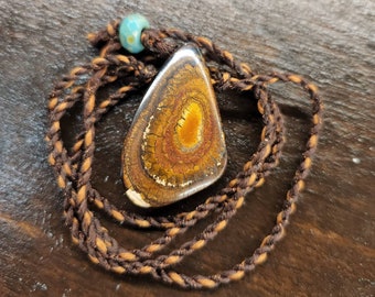 Authentic Polished Australian Boulder Opal on Brown Hand Waxed and Twisted Cotton Cord Necklace OOAK Unisex Adjustable