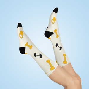 Gym Lover Attire, Kettlebell and Dumbbell Socks, Muscle Mommy Socks, Gift for her, Gift For Him, Gym Socks