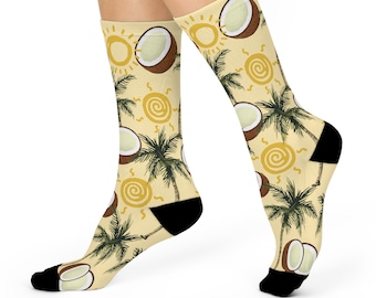 Funky Socks, Palm Tree Socks, Cute Socks, Fun Socks, Funny Socks, Nature Lover, Gift for Her, Gift for Him, Secret Santa, Tropical Beach