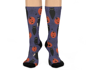 Spooky Halloween Socks, Black Cat Socks, Spooky Socks, Fun Socks, Cozy Socks, Halloween Gym Socks, Gift For Her, Gift for Him, Cat Socks