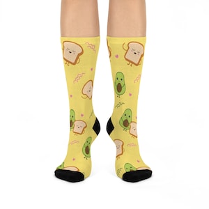 Avocado Lovers, Avocado Toast Socks, Funky Socks, Cute Socks, Gift for Her / Him, Yellow Socks, Cozy Socks