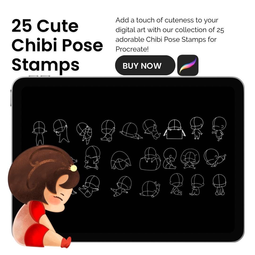 25 Cute Chibi Pose Stamps for Procreate – Kawaii Character Bases for Easy Sketching - Image 1