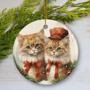 Vintage Cat Couple Christmas Ornament - Festive Cute Cat Ornament for Traditional Holiday Decor, Perfect Gift for Cat Lovers