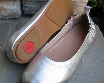 Sz 9B FITFLOP Women's 'Allegro' Leather Ballet Flats ~ Silver ~ NWOB